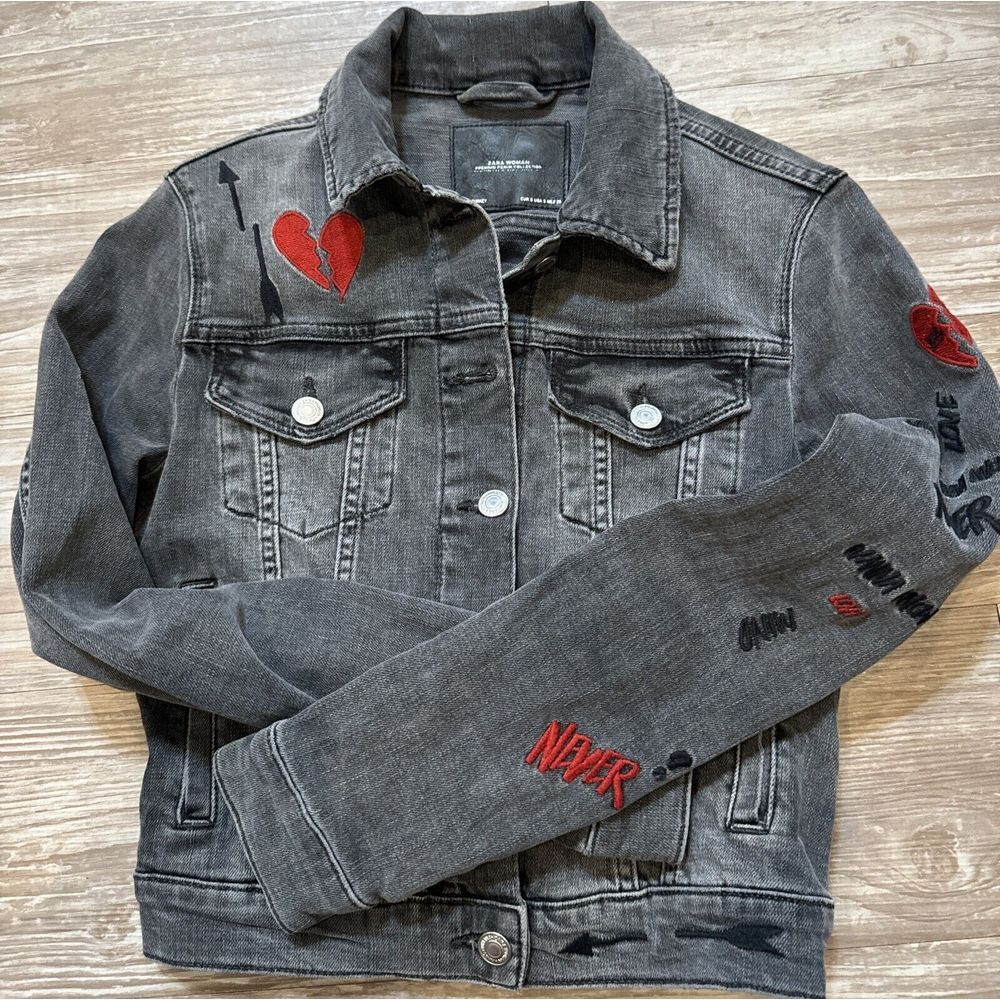 Zara Women's Premium Denim Collection Black Punk Broken Heart Size Sm - Rare